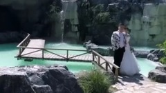 無人機起飛在美麗的上海炮臺灣公園